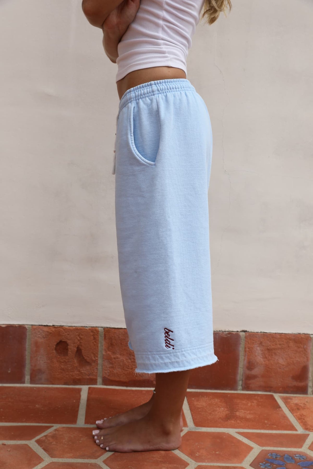 BELDI Azur shorts · side view with beldi. embroidery