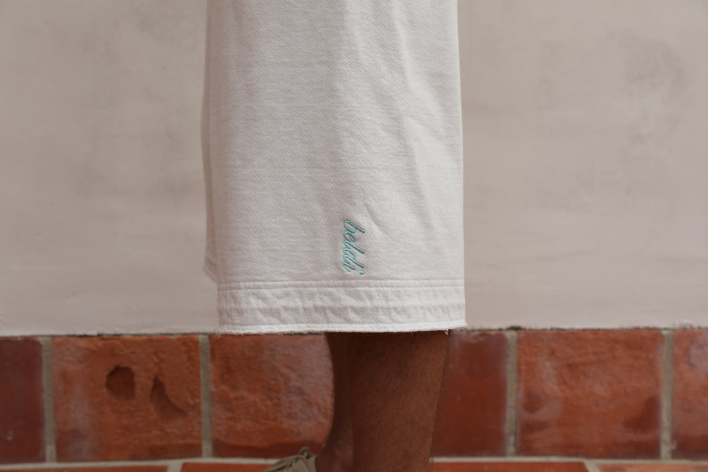 BELDI Ivory shorts · hem with beldi. embroidery