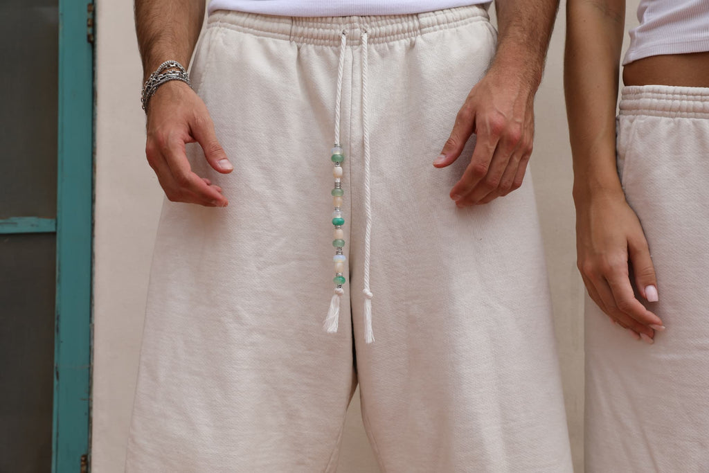 BELDI Ivory shorts · beaded drawstring