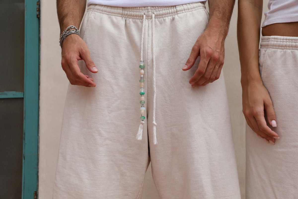 BELDI Ivory shorts · beaded drawstring